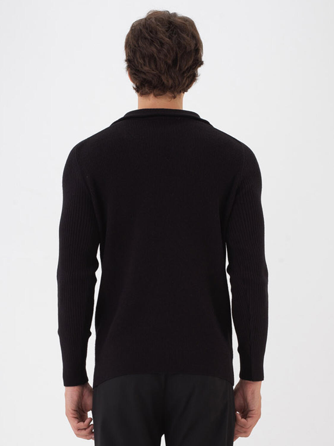 Siyah Doğal Yün Dokulu Regular Fit Kazak - 3