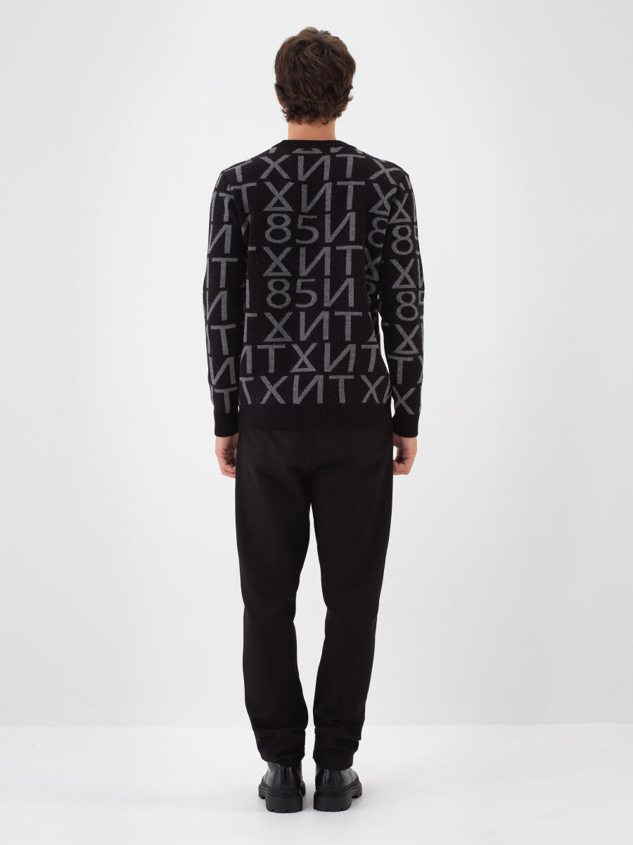 Siyah Doğal Yün Dokulu Regular Fit Kazak - 4