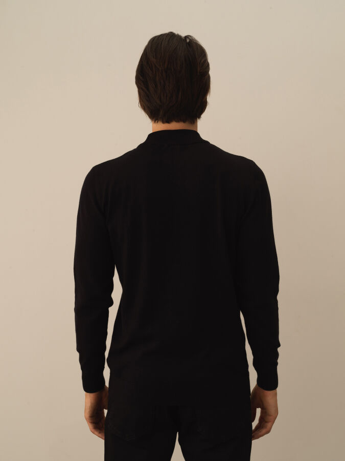 Siyah Regular Fit Yarım Balıkçı Pamuklu Kazak - 3