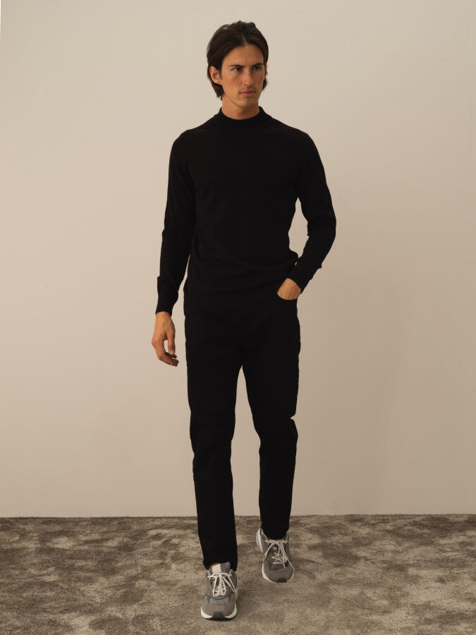 Siyah Regular Fit Yarım Balıkçı Pamuklu Kazak - 2