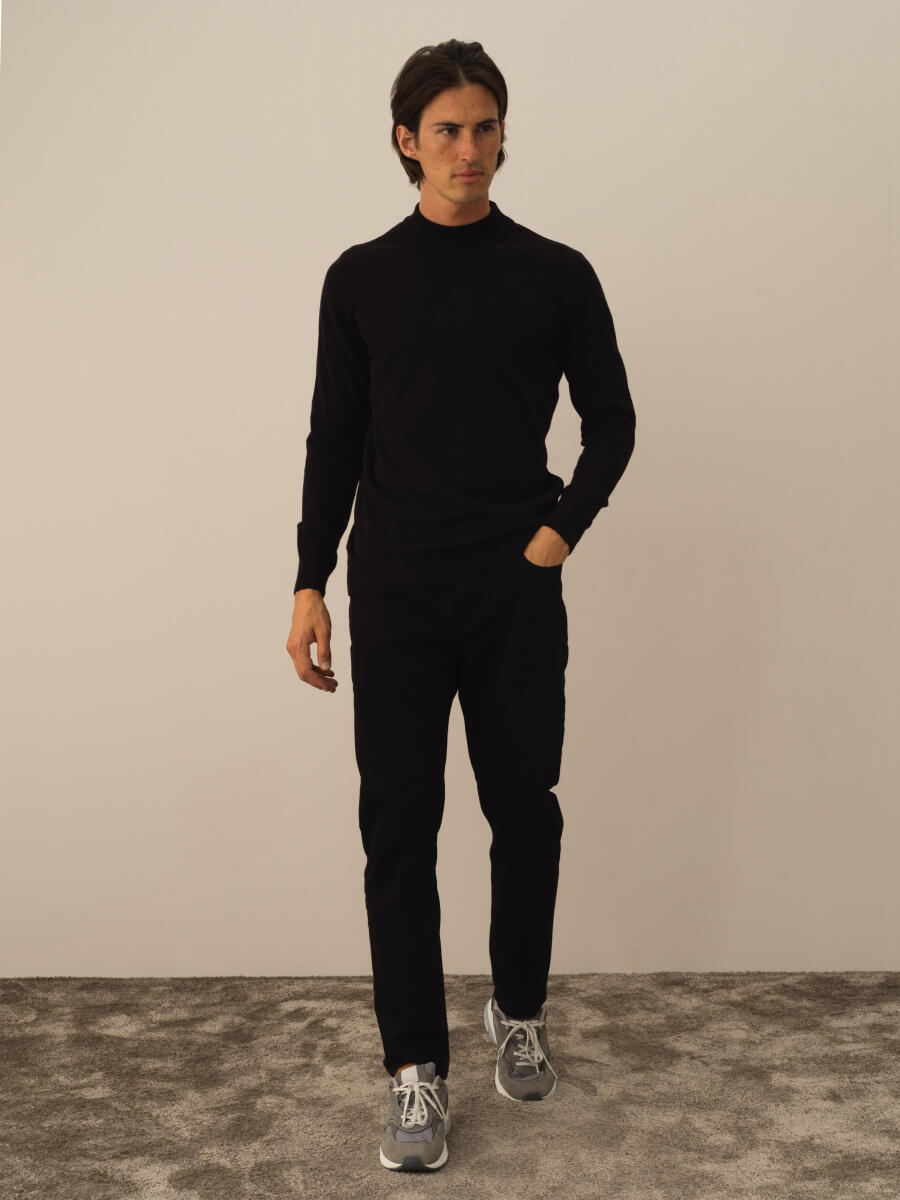 Siyah Pamuk Dokulu Regular Fit Kazak - 2