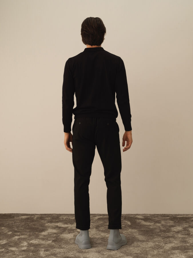 Siyah Pamuk Dokulu Regular Fit Kazak - Xint