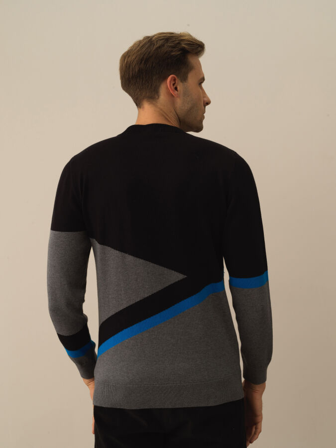 Siyah Regular Fit Bisiklet Yaka Pamuk Kazak - 3