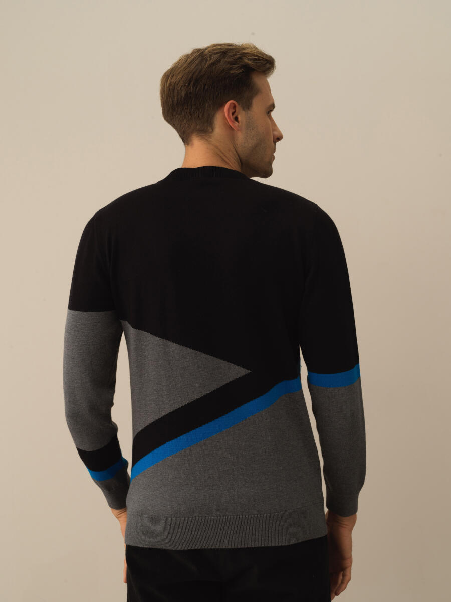 Siyah Regular Fit Bisiklet Yaka Pamuk Kazak - 3