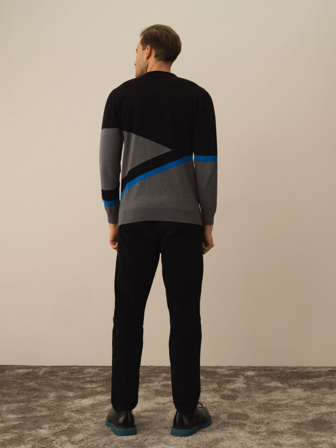 Siyah Regular Fit Bisiklet Yaka Pamuk Kazak - 4