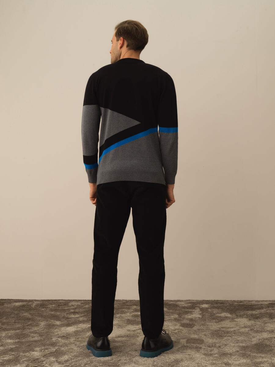 Siyah Regular Fit Bisiklet Yaka Pamuk Kazak - 4