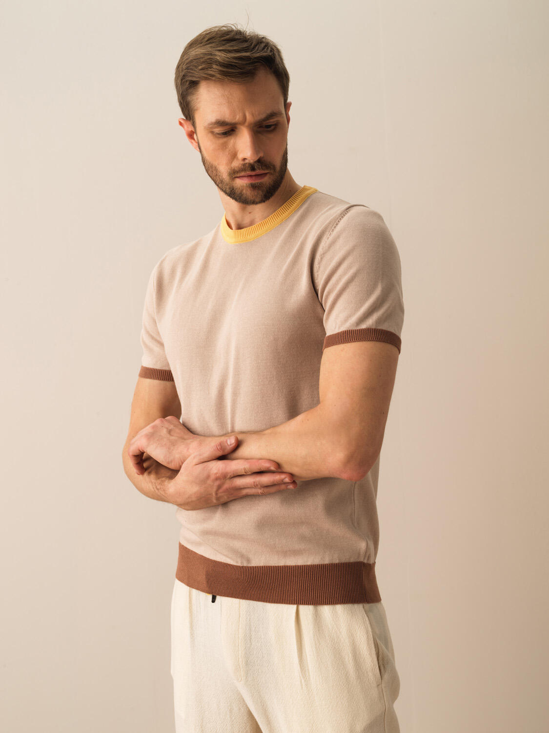Taş Rengi Pamuk Dokulu Regular Fit Kazak