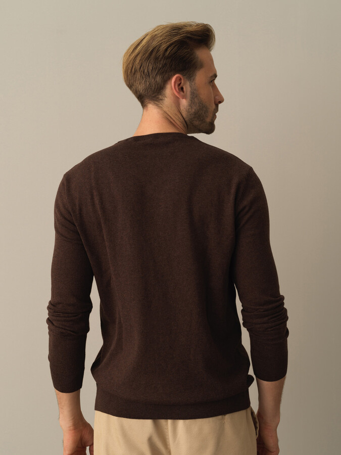 Kahverengi Pamuk Dokulu Regular Fit Kazak - Xint