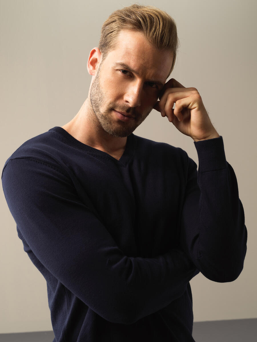 Lacivert Pamuk Dokulu Regular Fit Kazak 