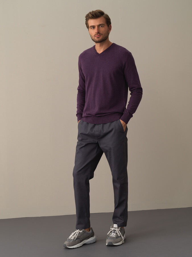 Mor Pamuk Dokulu Regular Fit Kazak - Xint