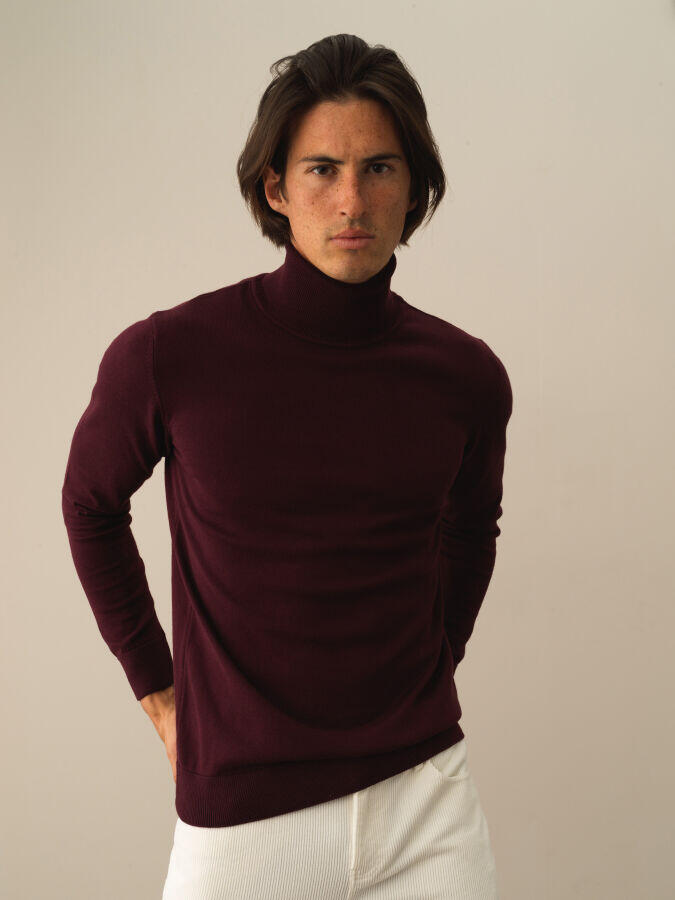 Xint Toptan Bordo Pamuk Dokulu Regular Fit Kazak
