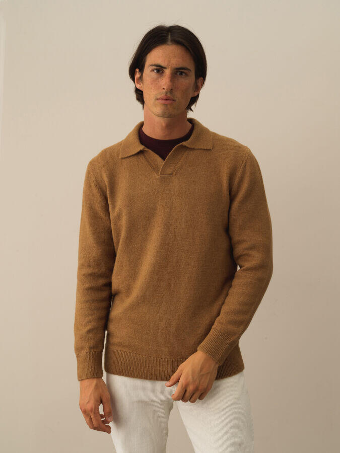Xint Toptan Camel Lüks Pamuk Dokulu Regular Fit Kazak