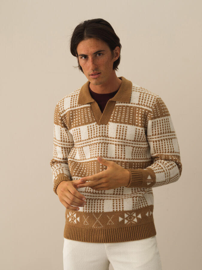 Xint Toptan Camel Lüks Pamuk Dokulu Regular Fit Kazak