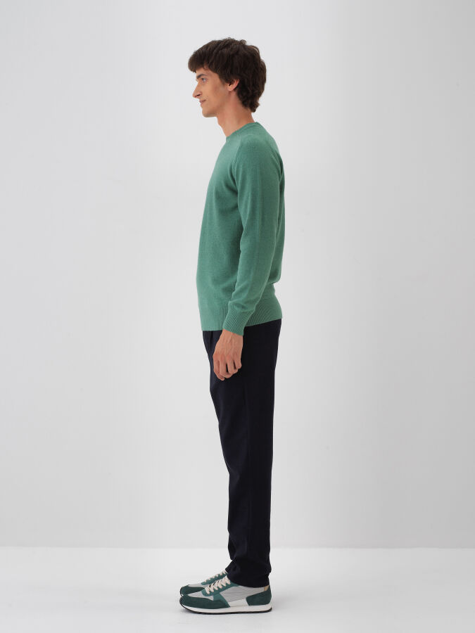 Yeşil Doğal Yün Dokulu Regular Fit Kazak - Xint