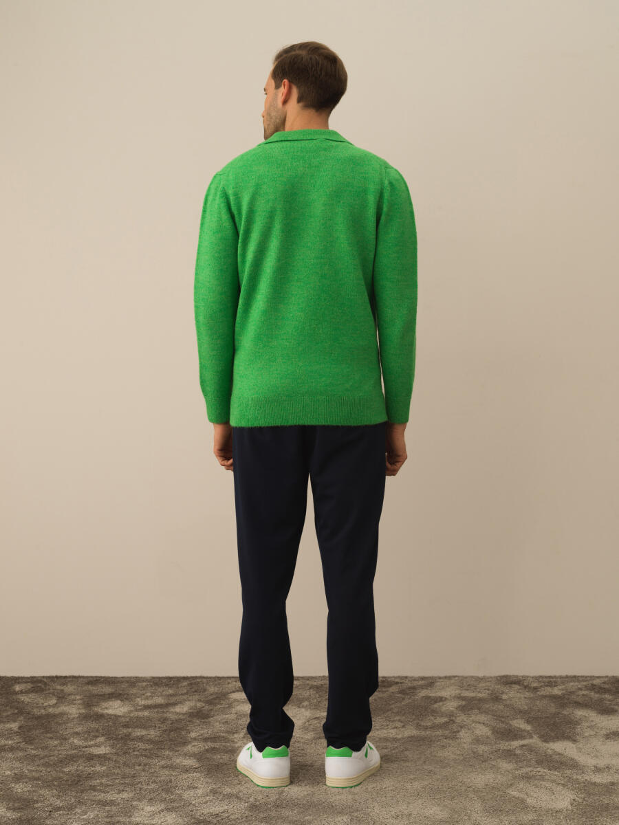 Yeşil Lüks Pamuk Dokulu Regular Fit Kazak - 5