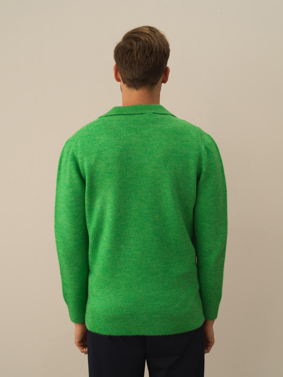 Yeşil Lüks Pamuk Dokulu Regular Fit Kazak - 4