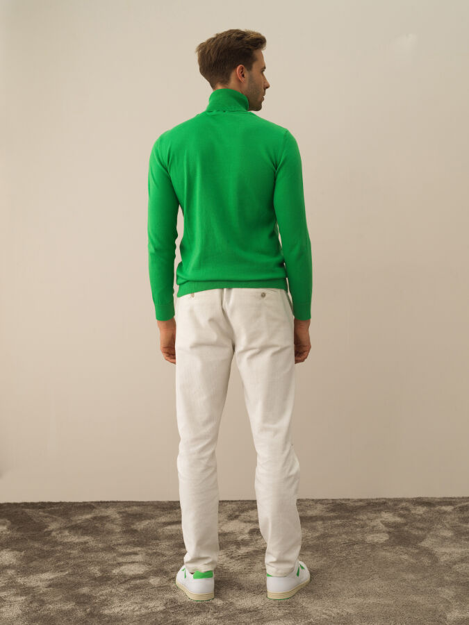 Yeşil Pamuk Dokulu Regular Fit Kazak - Xint