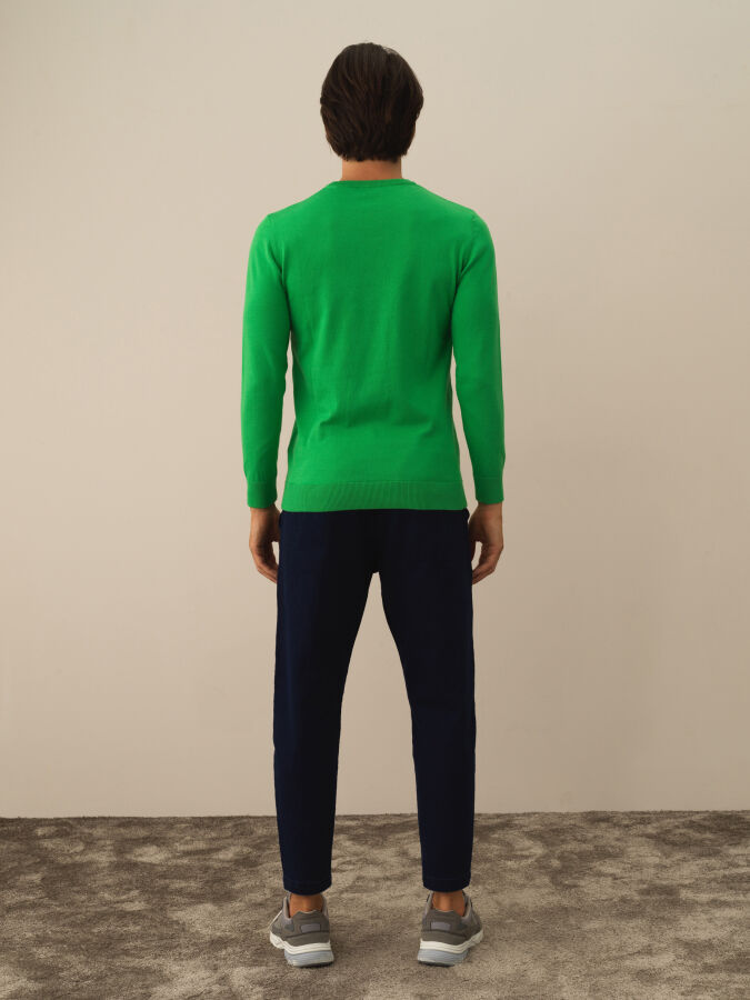 Yeşil Pamuk Dokulu Regular Fit Kazak - Xint