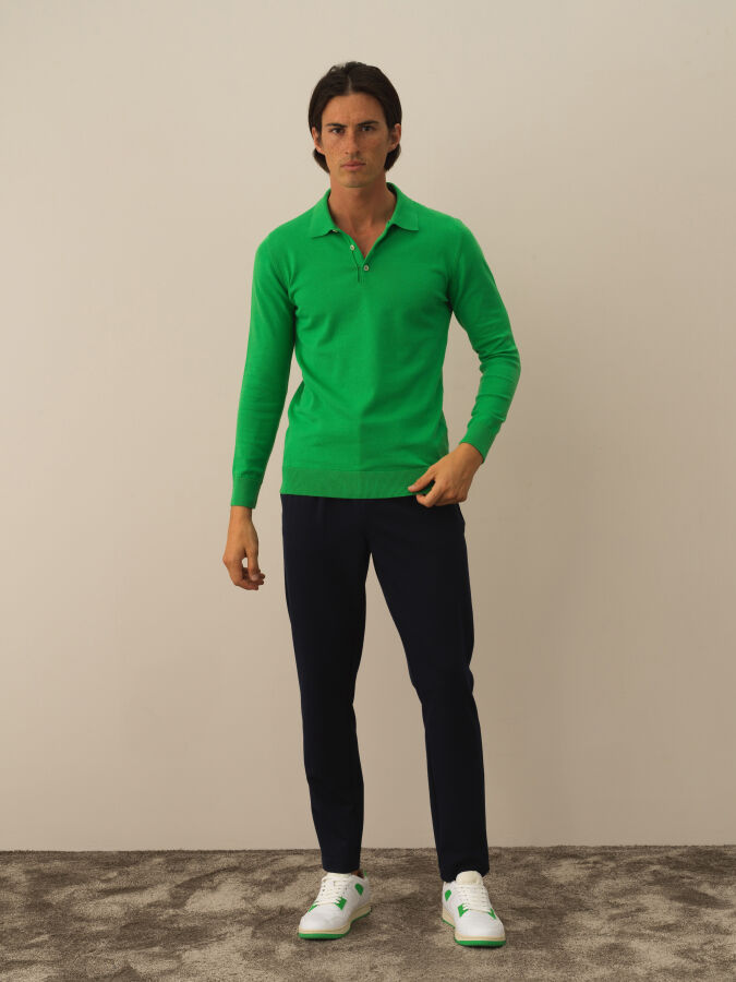 Yeşil Pamuk Dokulu Regular Fit Kazak - Xint