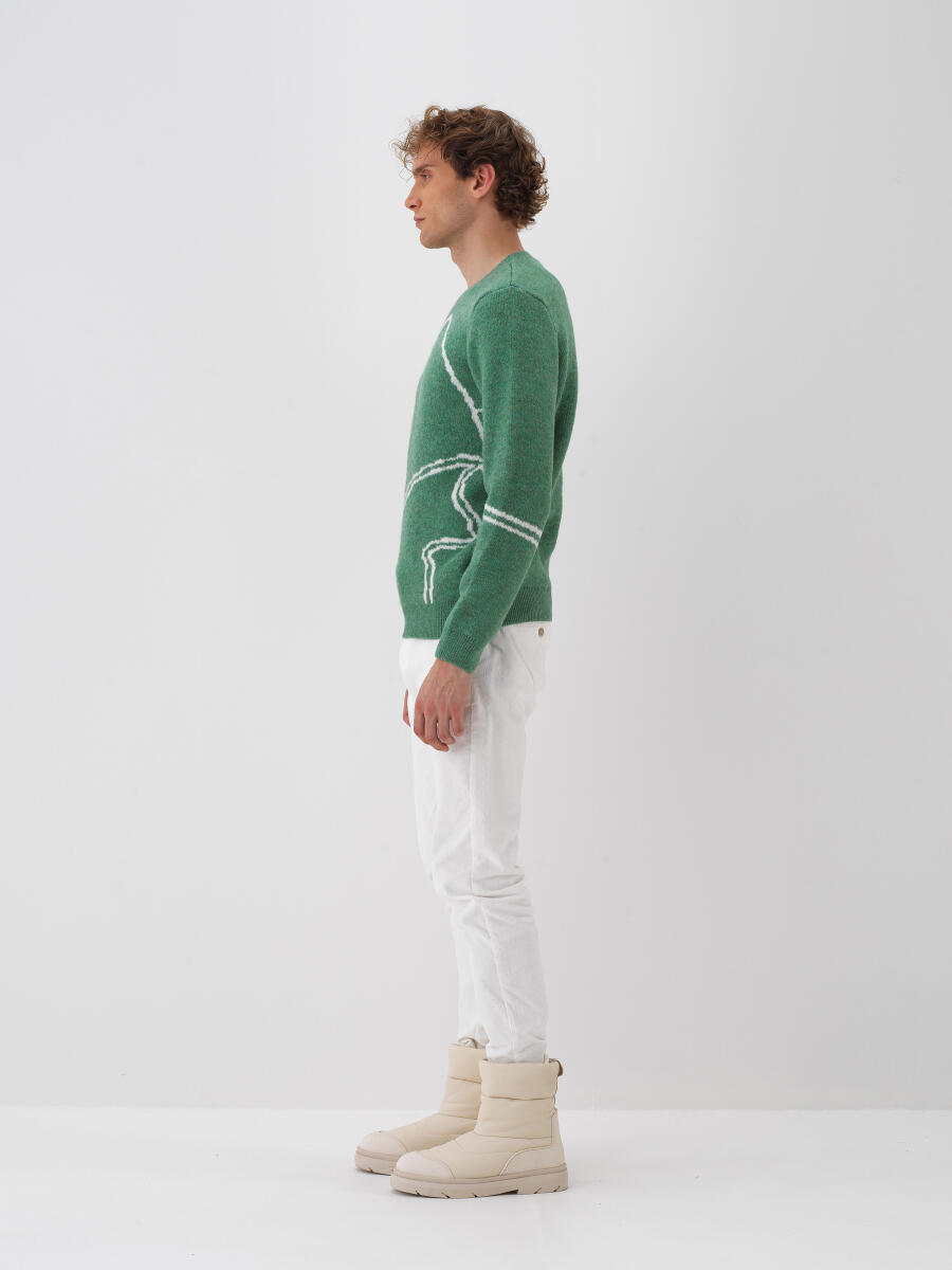 Yeşil Yumuşak Dokulu Regular Fit Kazak - 4