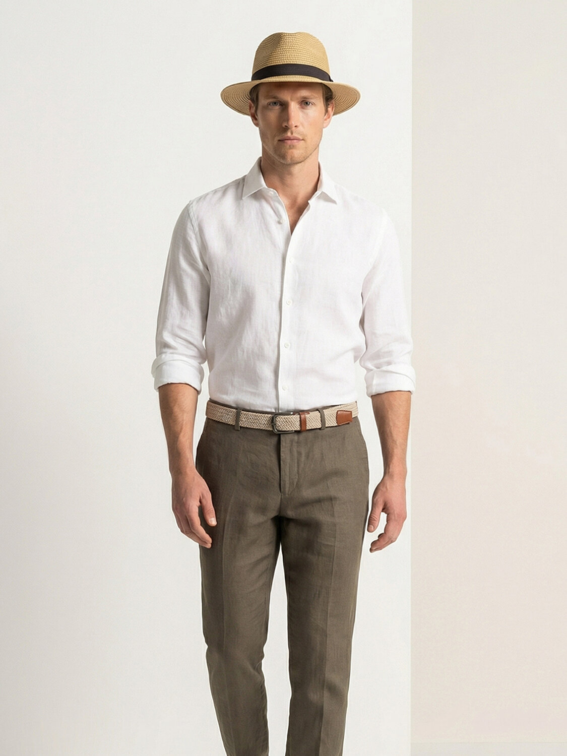 Bej Pamuk Dokulu Standart Fit Kemer