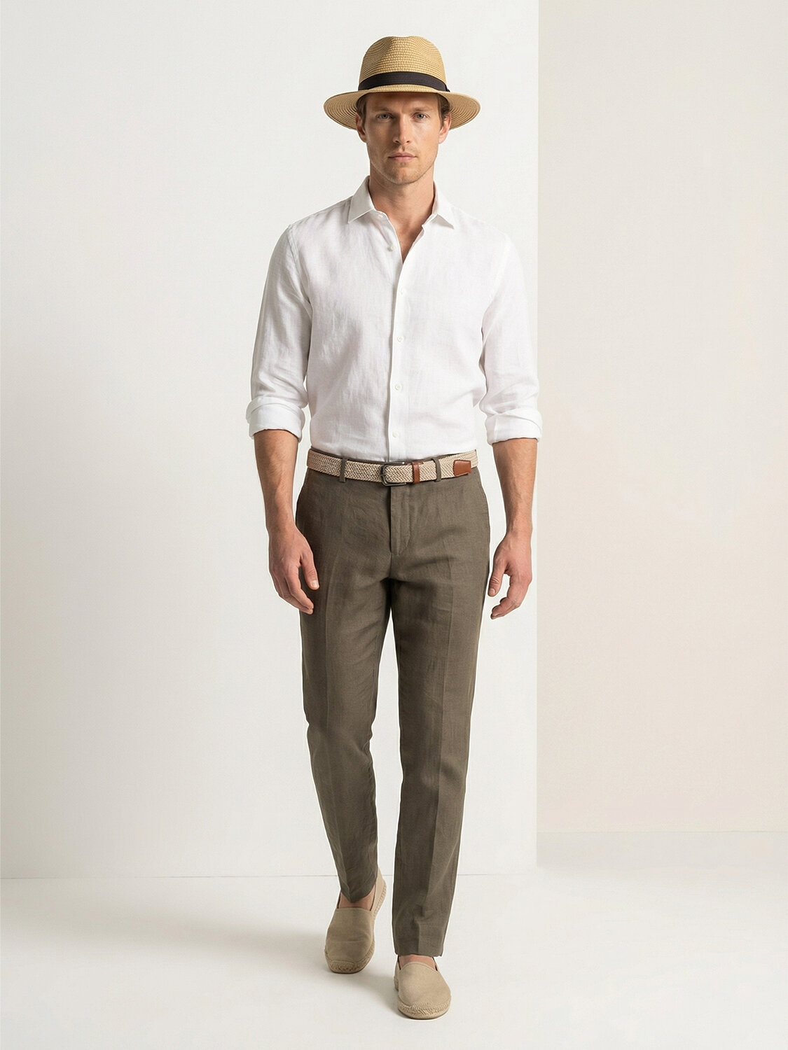 Bej Pamuk Dokulu Standart Fit Kemer (1)