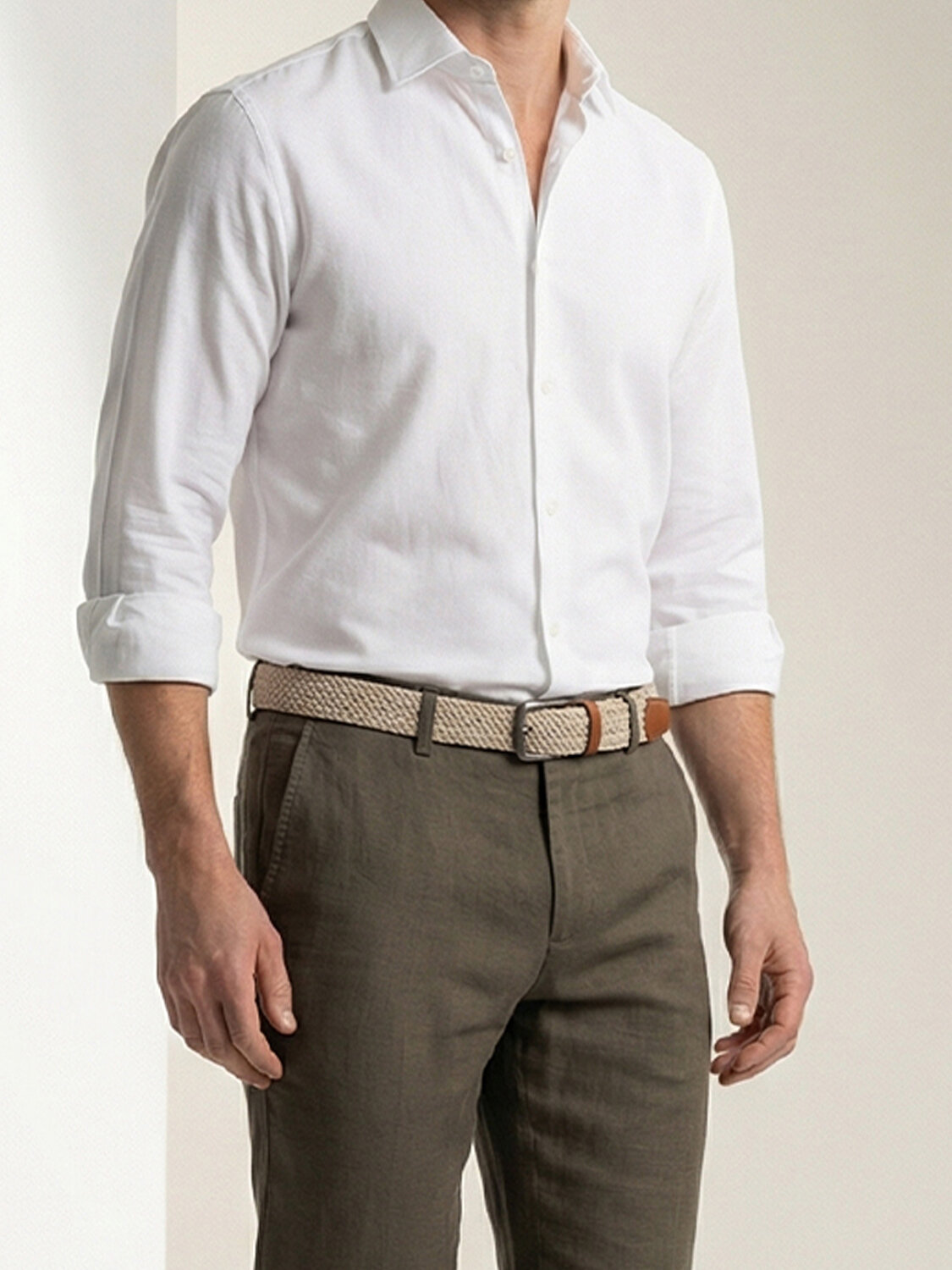 Bej Pamuk Dokulu Standart Fit Kemer