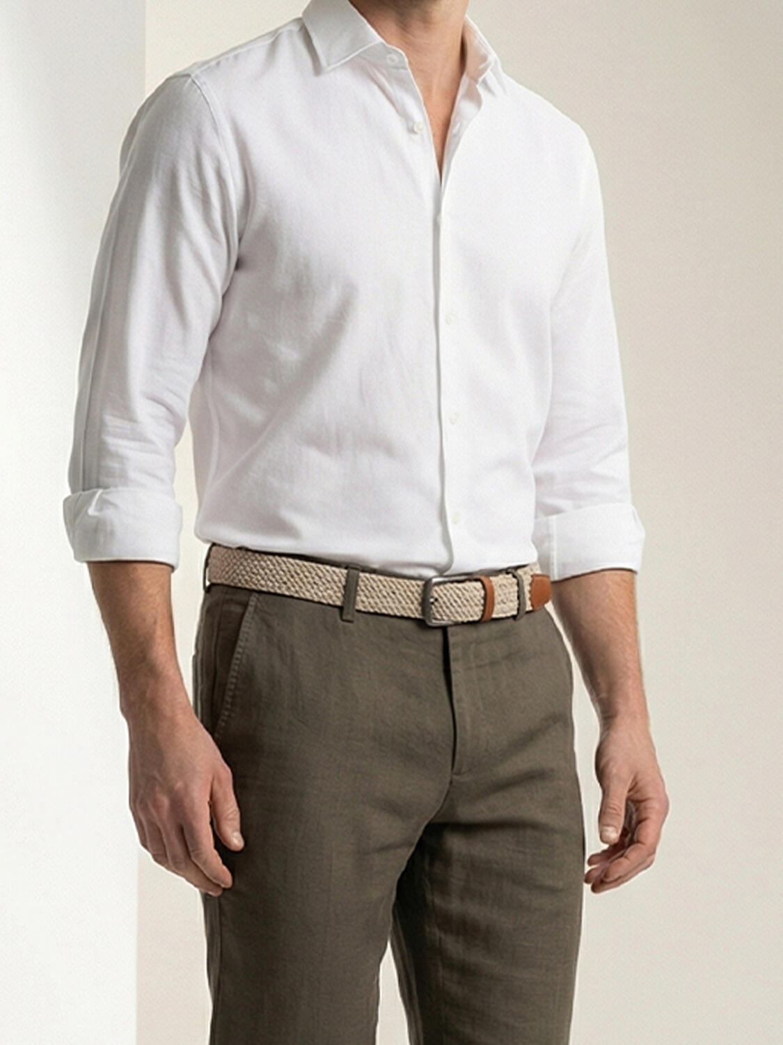 Bej Pamuk Dokulu Standart Fit Kemer - 1