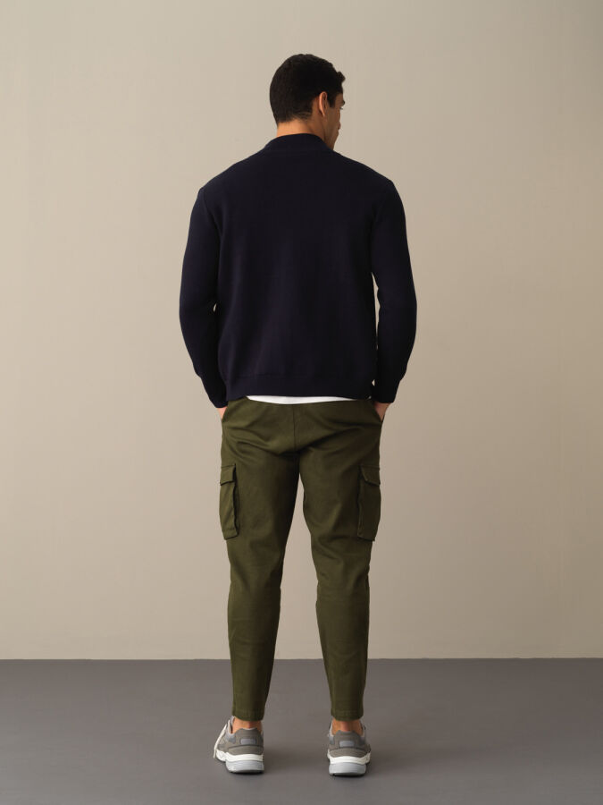 Lacivert Regular Fit Dik Yaka Pamuklu Hırka - 3