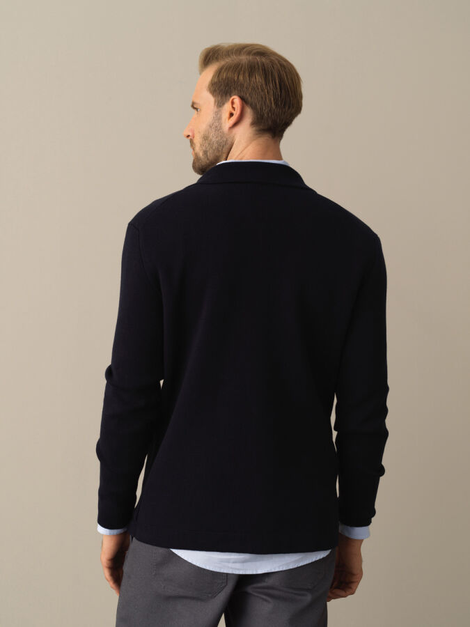 Lacivert Regular Fit Polo Yaka Pamuk Hırka - 3