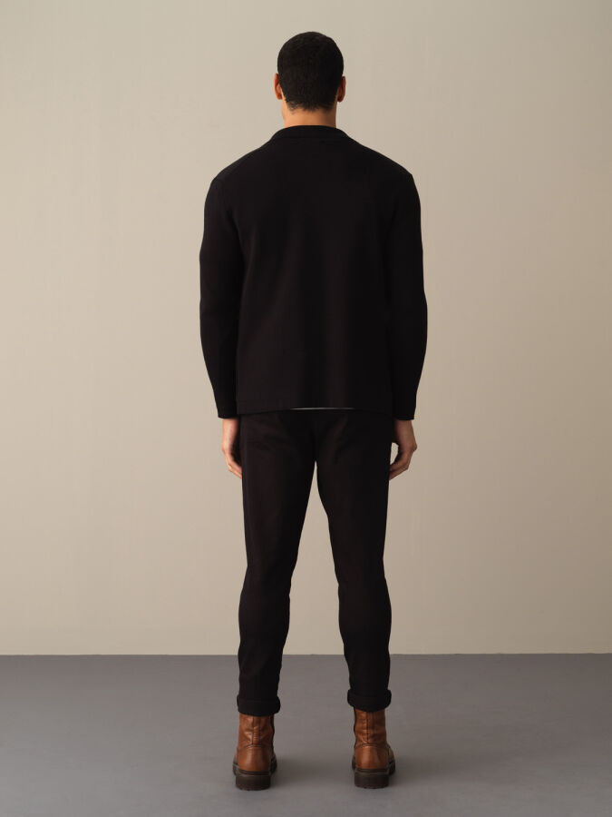 Siyah Pamuk Dokulu Regular Fit Hırka - Xint