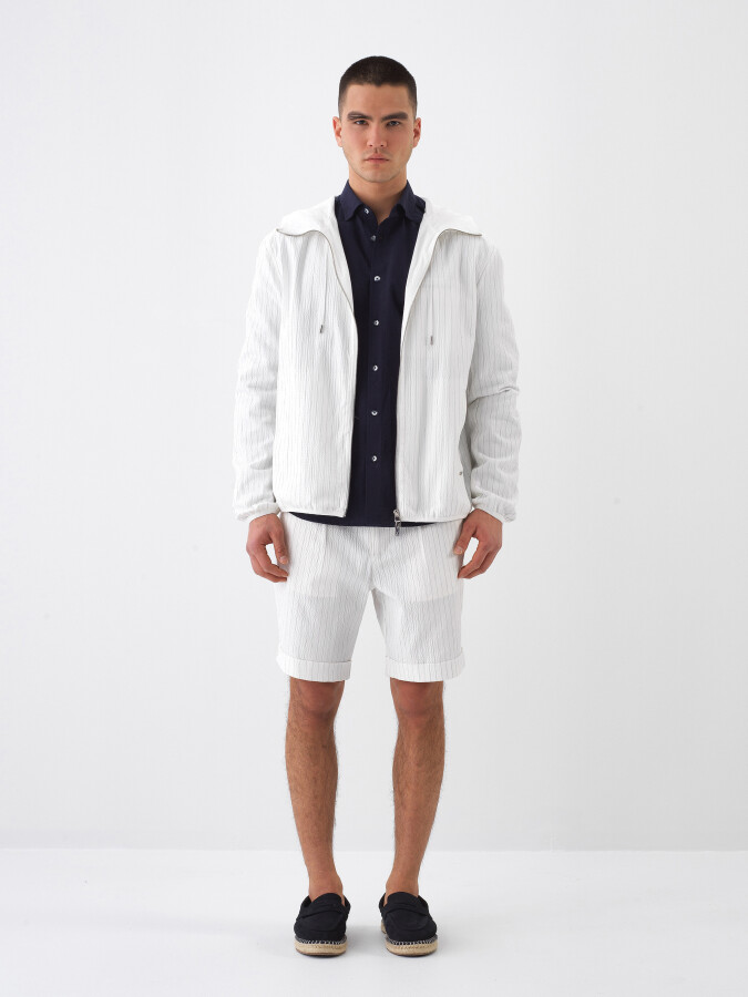 Beyaz Pamuk Dokulu Regular Fit Mont (1)