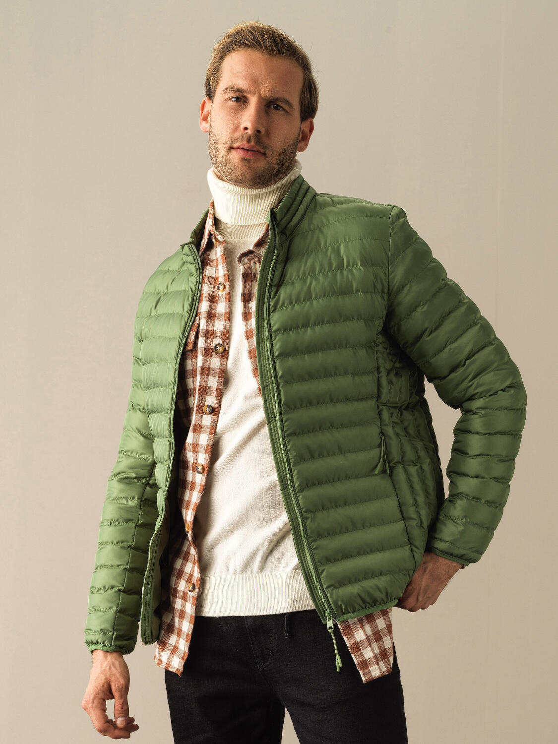 Yeşil Regular Fit Dik Yaka Şişme Mont - 1