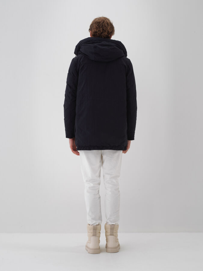 Lacivert Regular Fit Kapüşonlu Mont - 4