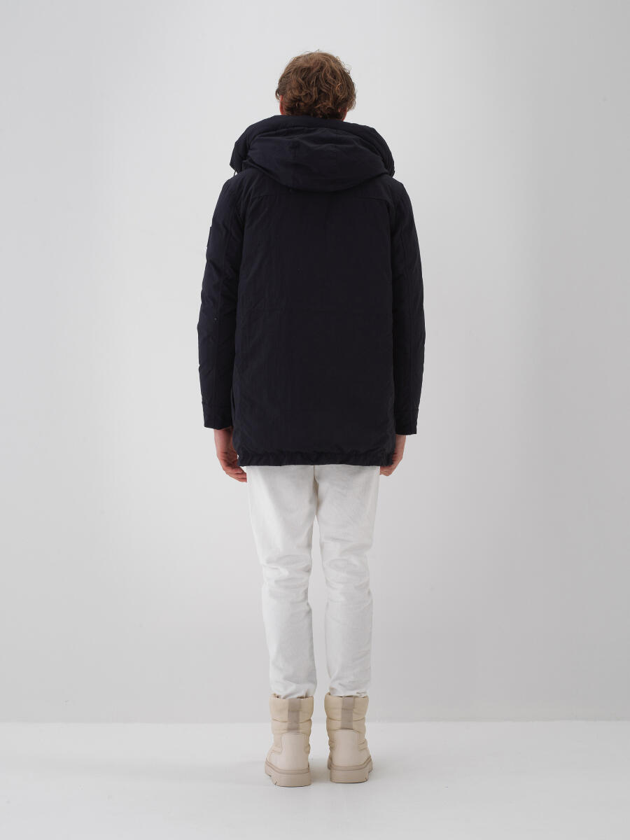 Lacivert Regular Fit Kapüşonlu Mont - 4