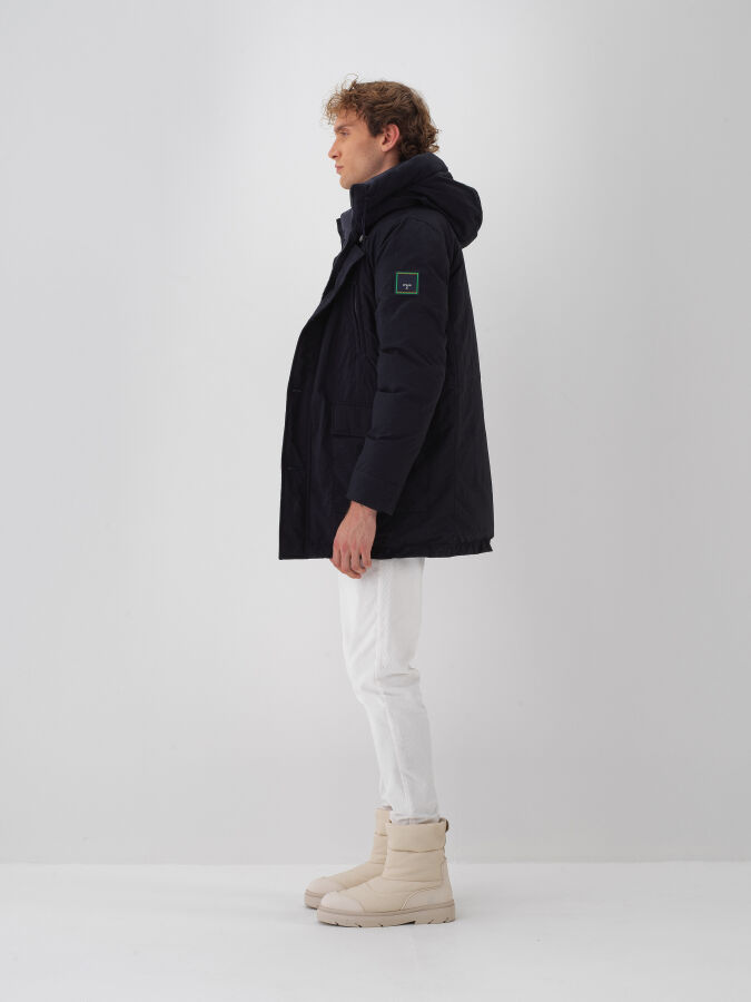 Lacivert Regular Fit Kapüşonlu Mont - 3