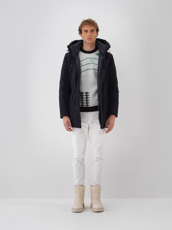 Lacivert Regular Fit Kapüşonlu Mont - 1