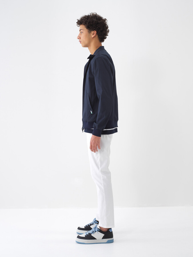 Lacivert Pamuk Dokulu Regular Fit Mont - 5