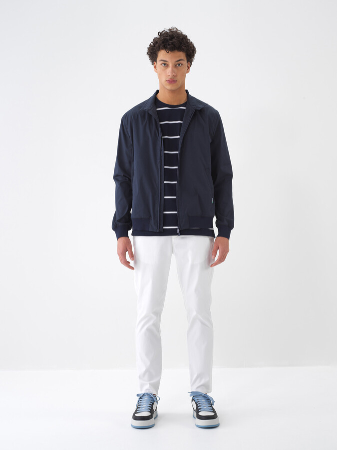 Lacivert Pamuk Dokulu Regular Fit Mont