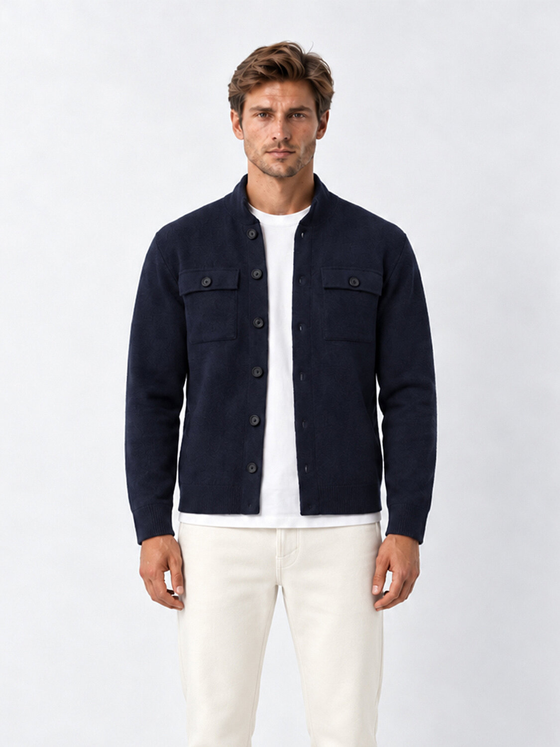 Lacivert Regular Fit Polo Yaka Pamuklu Hırka - 1