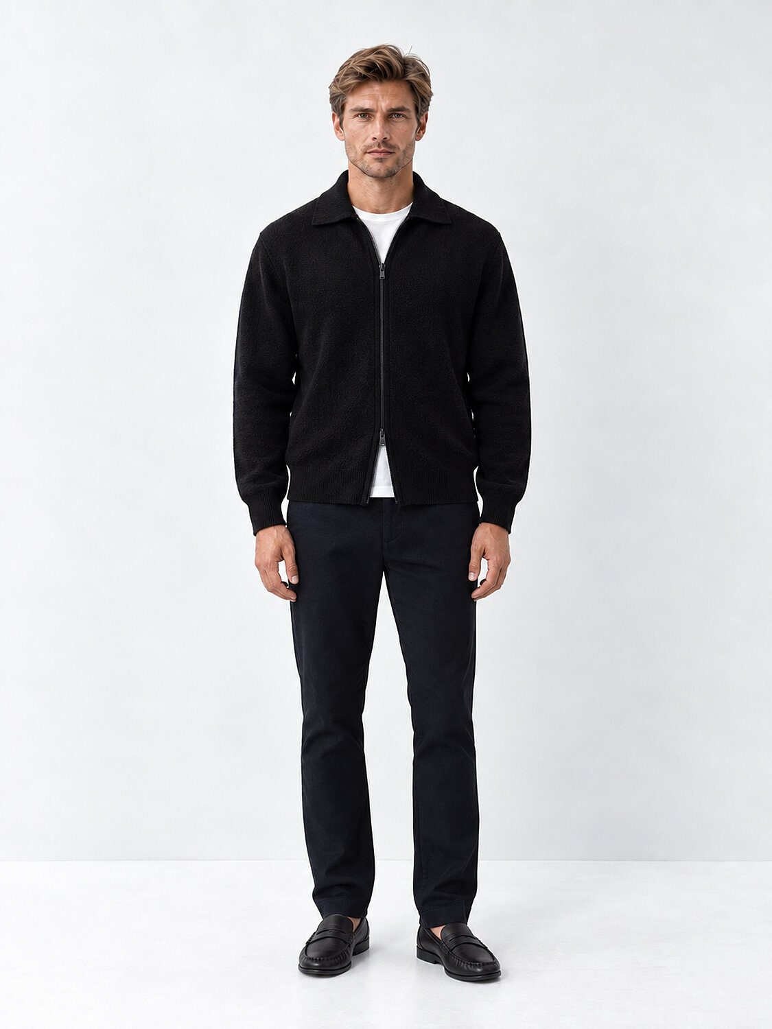 Siyah Regular Fit Polo Yaka Hırka - 2