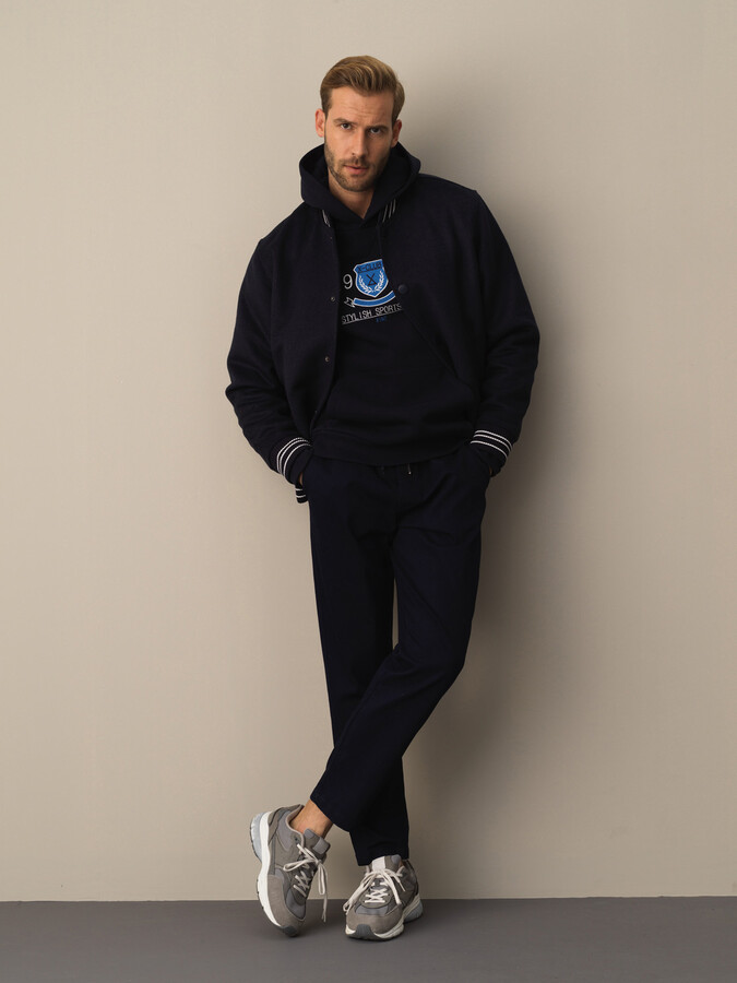 Lacivert Yumuşak Dokulu Regular Fit Bomber Mont - Xint