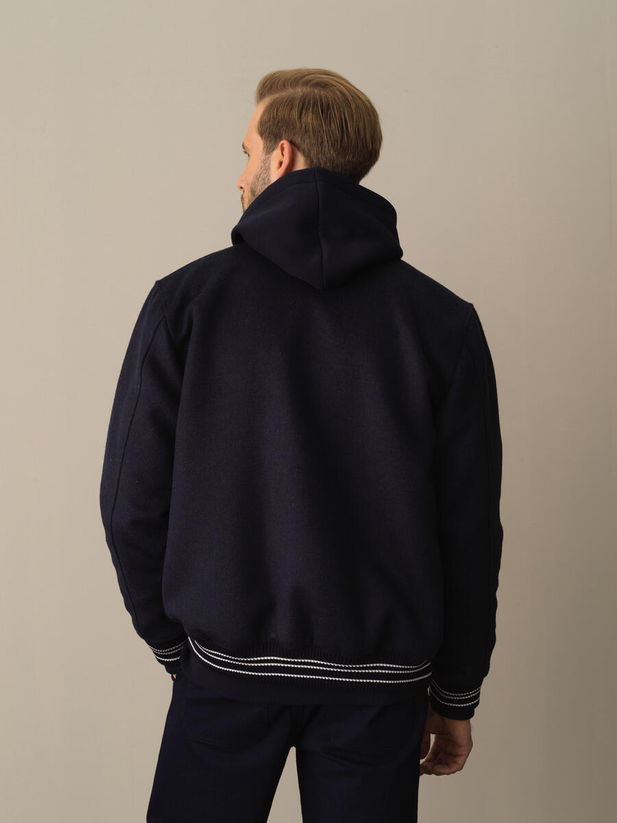 Lacivert Yumuşak Dokulu Regular Fit Bomber Mont - 4