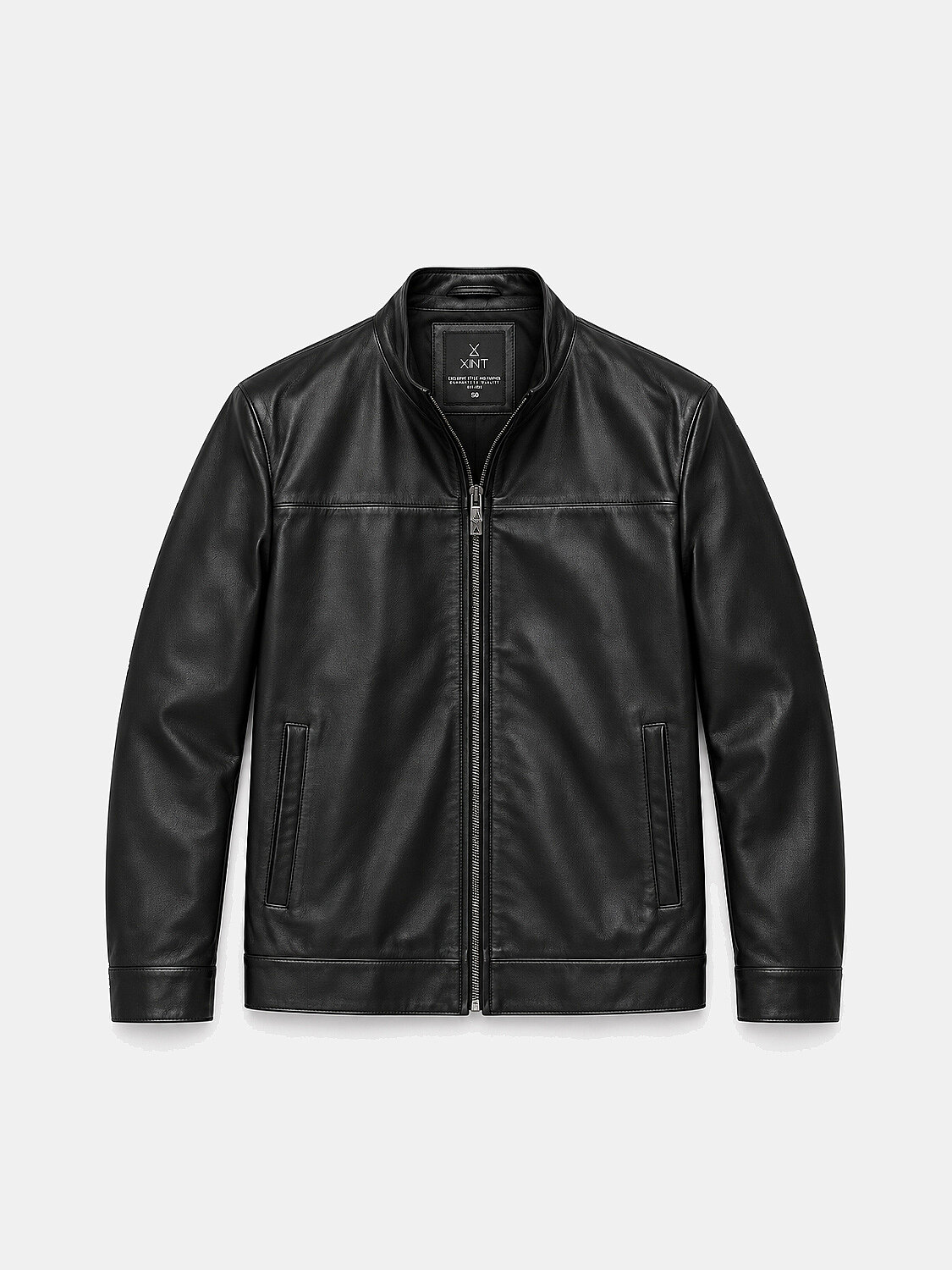 Siyah Regular Fit Dik Yaka %100 Deri Mont