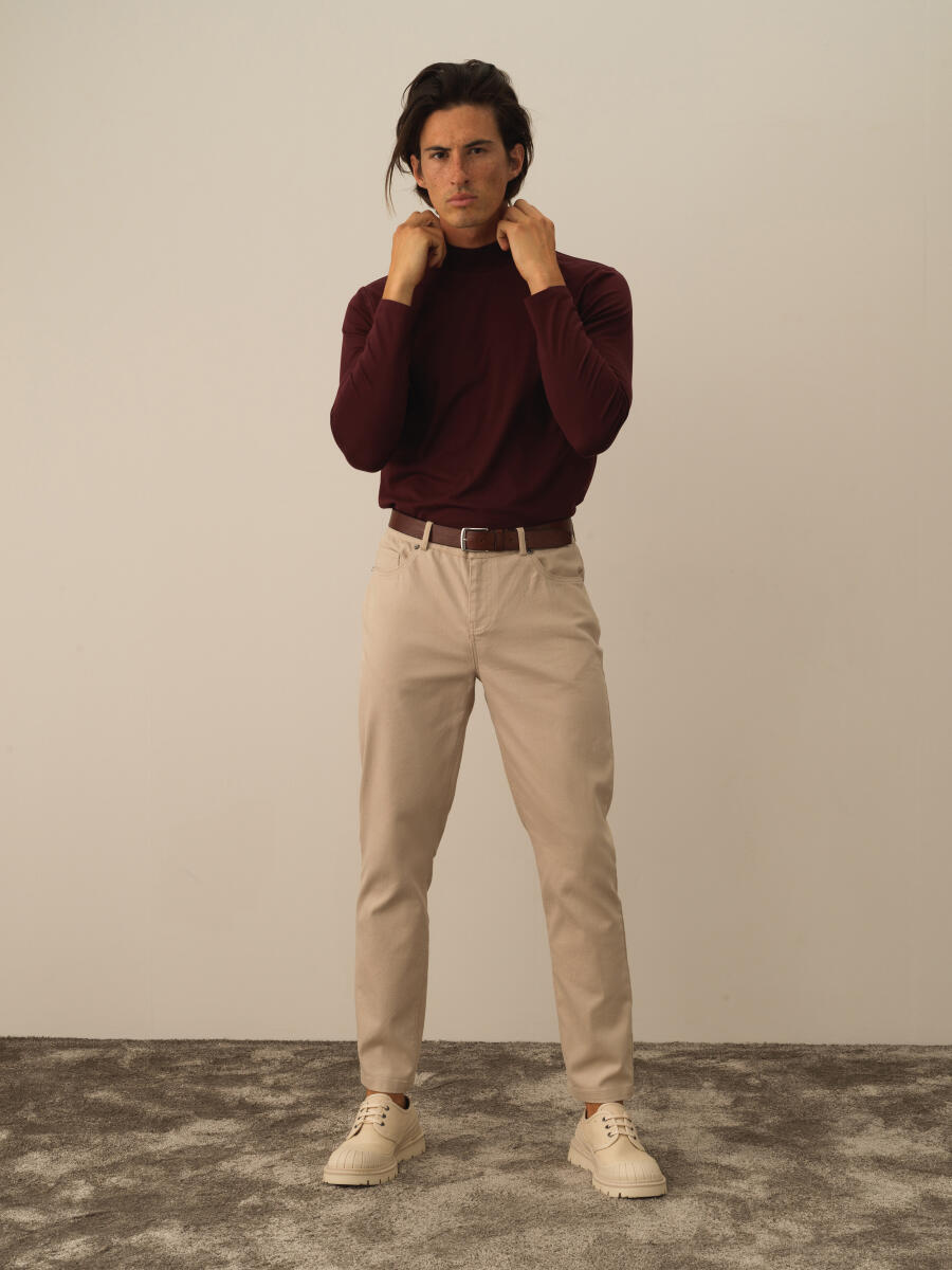 Bej Pamuk Dokulu Slim Fit Pantolon - 2