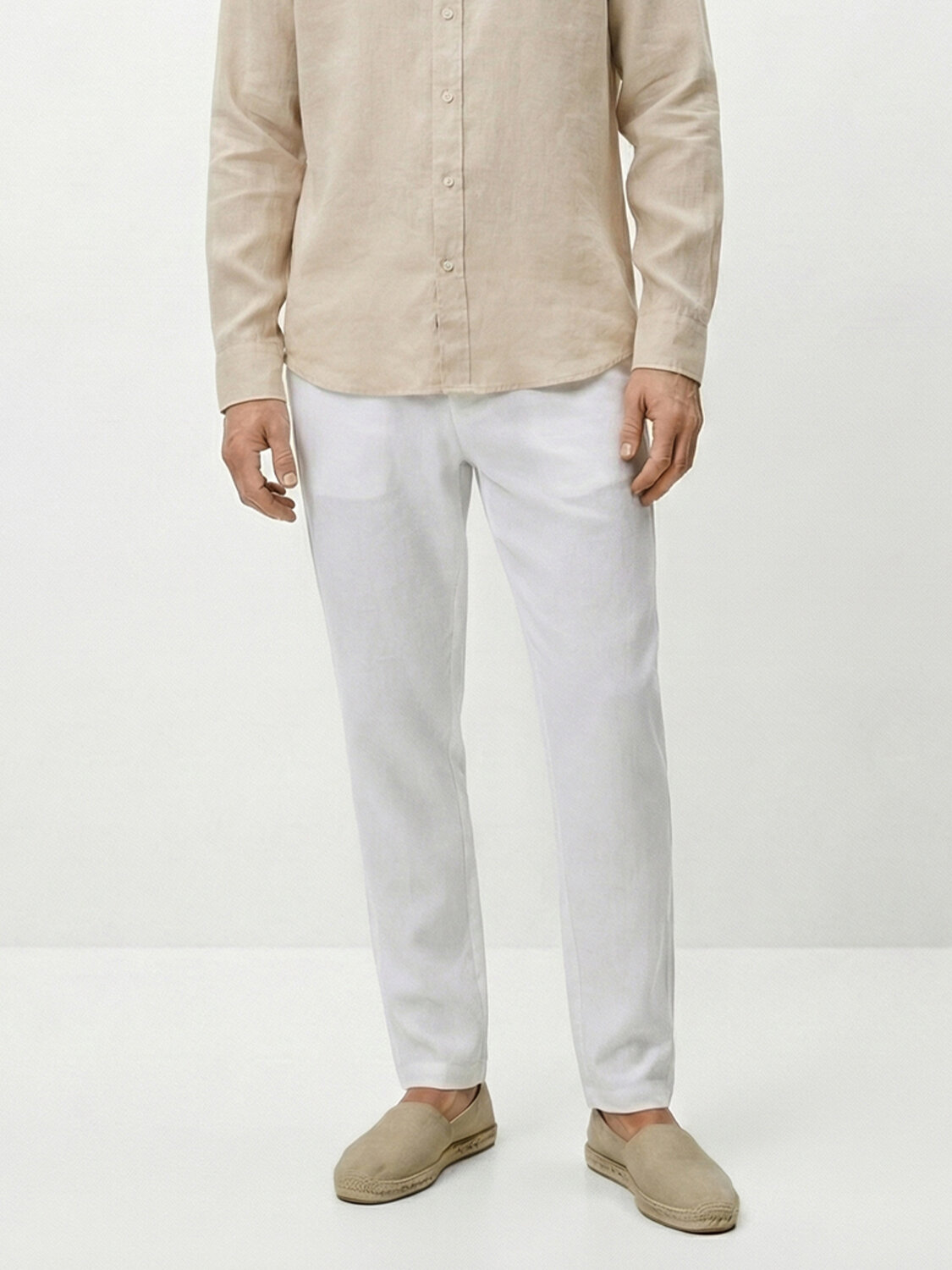 Beyaz %100 Keten Regular Fit Pantolon