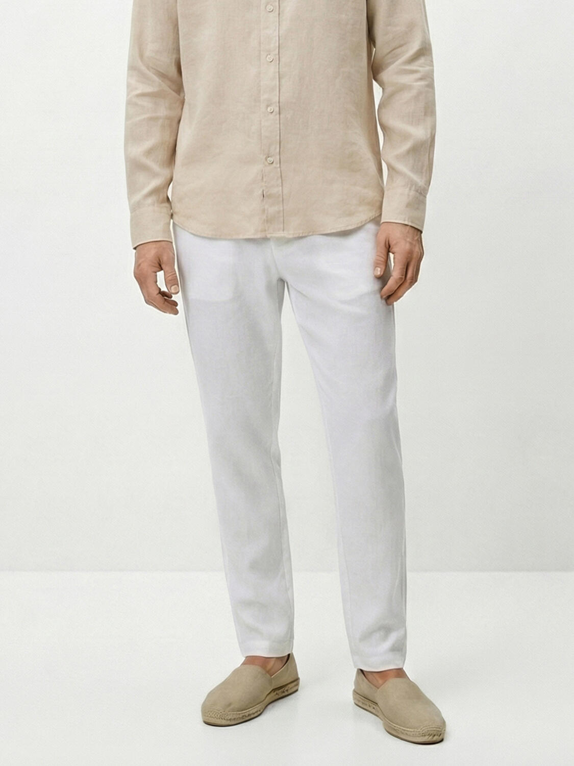 Beyaz %100 Keten Regular Fit Pantolon - 1