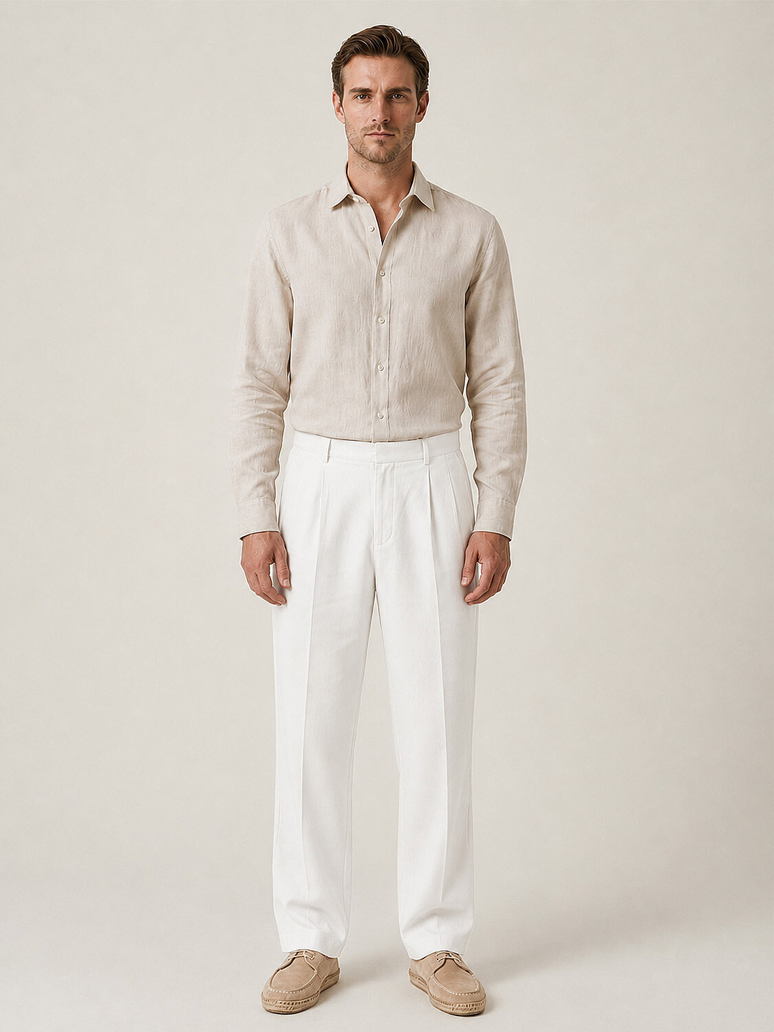 Beyaz %100 Keten Regular Fit Pantolon (1)