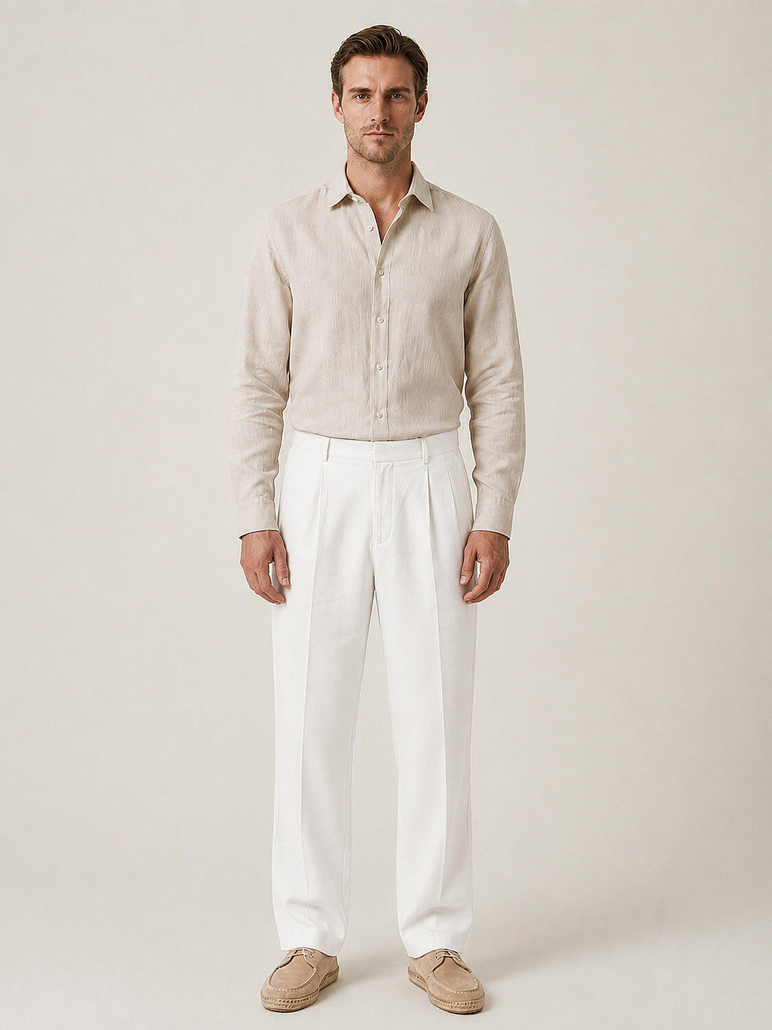 Beyaz %100 Keten Regular Fit Pantolon - 2