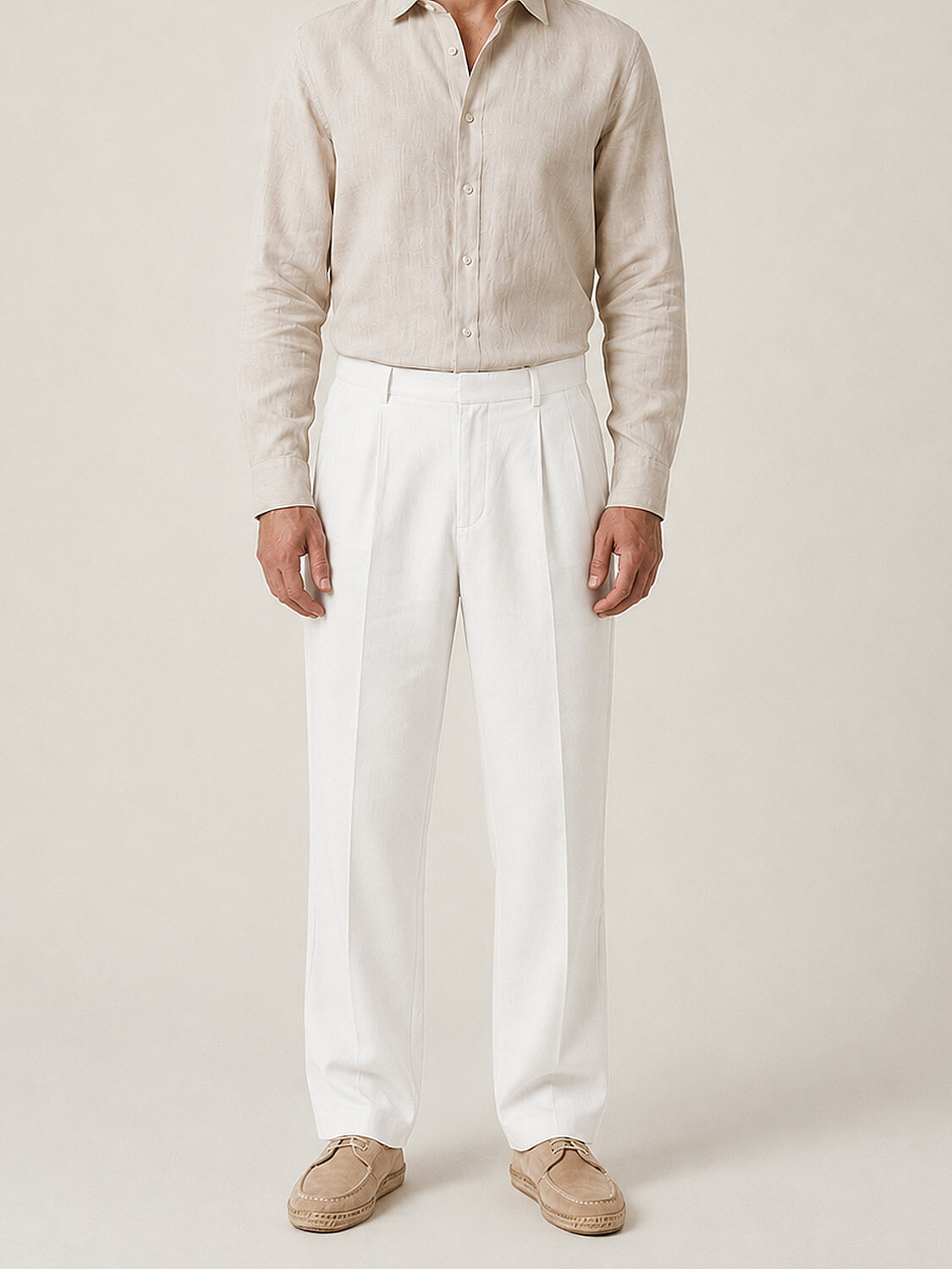 Beyaz %100 Keten Regular Fit Pantolon